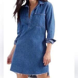 Lucky Brand Popover Denim Shirt Dress Chambray Patch Pocket Long Sleeve Small